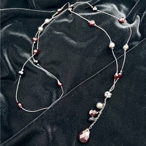 Silver and Red Beaded Necklace